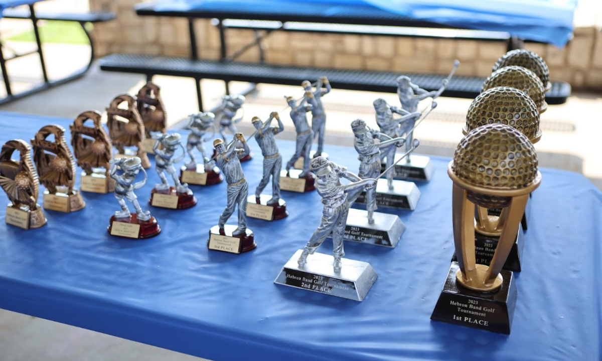 A table is set up with trophies for the participants for the tournament at last year’s event on May 31, 2023.  (Photo provided by HBBC)