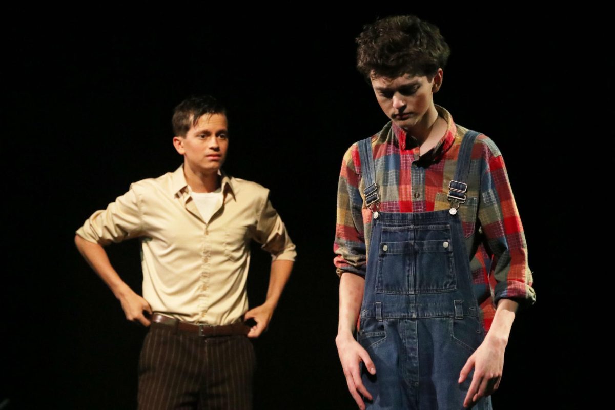 Senior Jimmy Sanchez and junior Grant Koch perform a scene during a dress rehearsal of “The Diviners” on April 18. This was the only show strictly performed by theater’s Silver Company this year. 