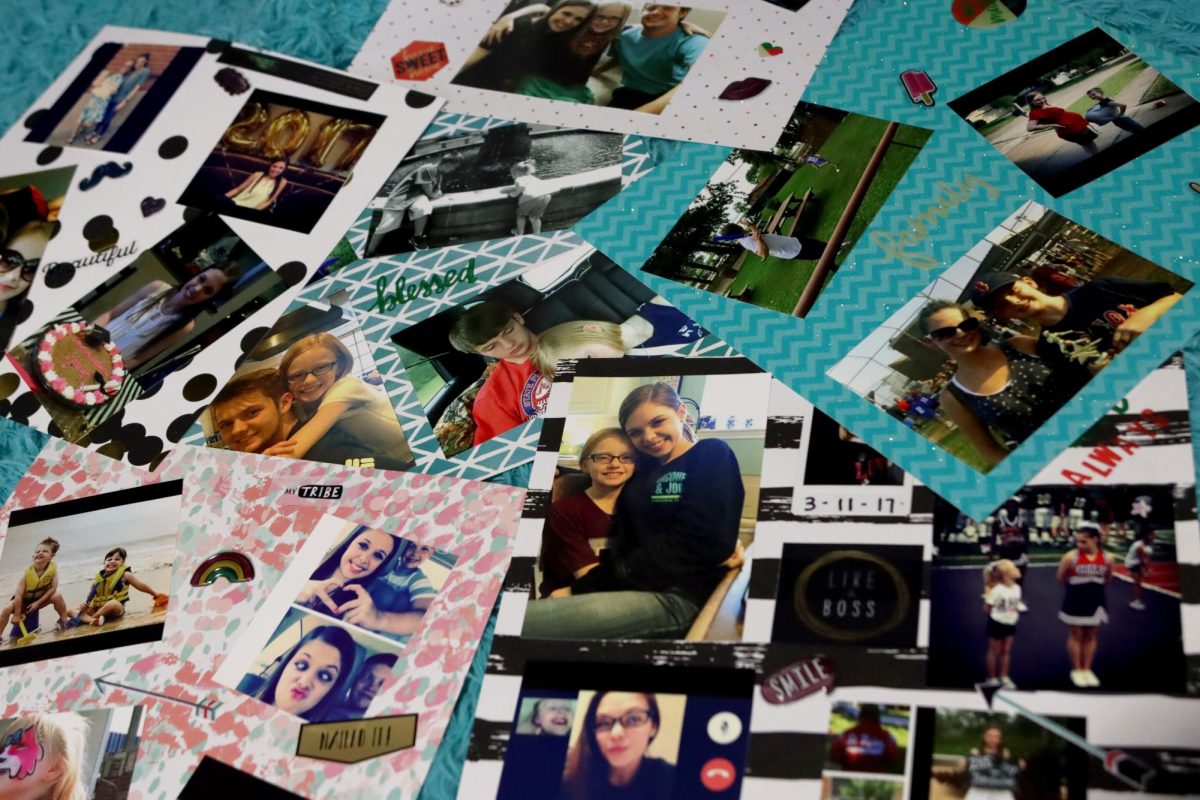 Scrapbook pages with photos of my siblings and I lay scattered on the floor. While we didn’t get to see each other often, we made the most of every moment and cherished memories through photos.